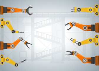 Robotic arms in a row