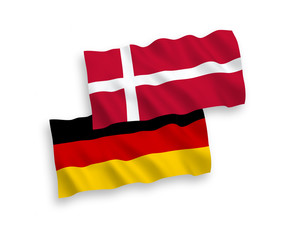 National Vector Fabric Wave Flags of Germany and Denmark Isolated on White Background. 1 to 2 proportion.