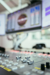 Radio broadcasting studio: Soundboard and computers