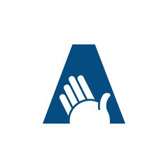 letter A hand greeting gesture logo vector