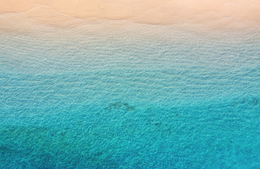Coast as a background from top view. Turquoise water background from top view. Summer seascape from air. Gili Meno island, Indonesia. Travel - image