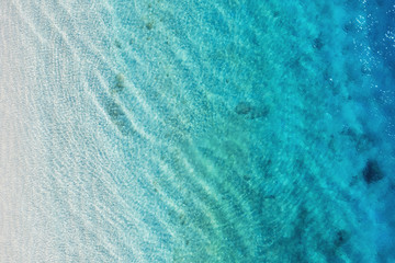 Coast as a background from top view. Turquoise water background from top view. Summer seascape from air. Gili Meno island, Indonesia. Travel - image