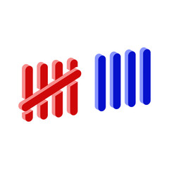 Tally marks isometric icon.Vector illustration.	