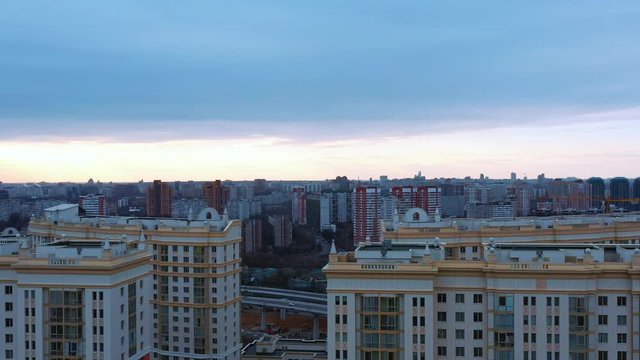 Aerial Video In Moscow On Mosfilmovskaya Street. Drone Flies Over Residential Areas.