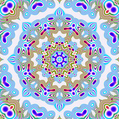 Abstract fractal bandana print. Square pattern design for pillow, carpet, rug, fabrics. Mandala design for silk neck scarf, kerchief, shawl, wrap.