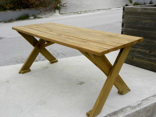 wooden table in the street