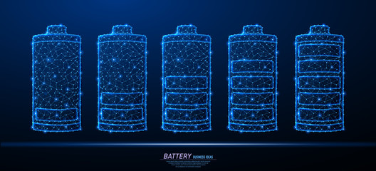 Abstract polygonal light design of battery charge icons set.