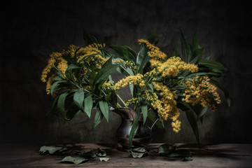 Flower bouquet- still life decorative. Table aged- floral art © Digital Photo