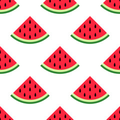 Seamless pattern with slice watermelon. Juicy fruits and berries. Vector illustration for printing on banner, packaging paper, Wallpaper, fabric, clothing. Cute baby background.