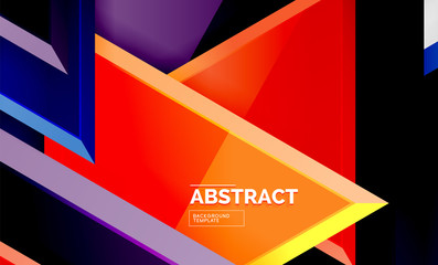 Triangles repetiton geometric abstract background, multicolored glossy triangular shapes, hi-tech poster cover design or web presentation template with copy space