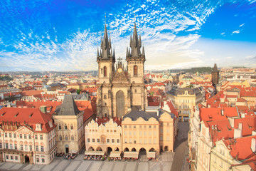 Naklejka na ściany i meble Beautiful view of the Old Town Square, and Tyn Church in Prague, Czech Republic