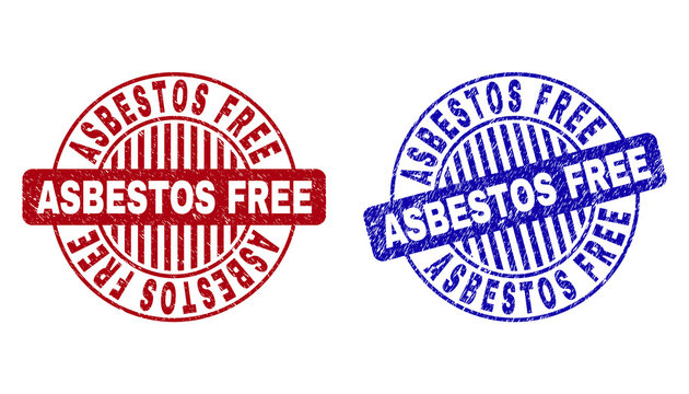 Grunge ASBESTOS FREE round stamp seals isolated on a white background. Round seals with grunge texture in red and blue colors.