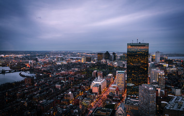Aerial view of Boston at dusk