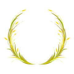 Round wreath or crown with ears of wheat, barley or rye and blade of grass.