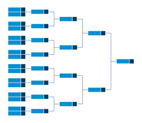 Vector championship single elimination tournament bracket with fields for sixteen 16 players or teams. Tree diagram in blue color isolated on a white background. It’s suitable for all kinds of sports.