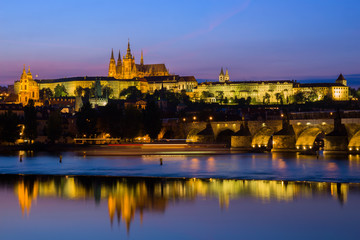 Fototapeta premium Prague Castle Evening River View In Czechia