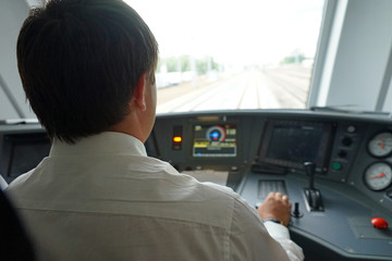 The driver controls the train. Run of the train Swallow
