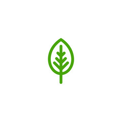 Cartoon flat green leaf contour. Outline eco icon. isolated on white.