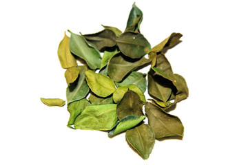 Expired bergamot leaves on white isolated background