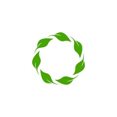 Round wreath with green leaves. Floral fresh text box or label. Summer frame