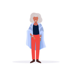 casual mature woman standing pose smiling senior african american lady wearing trendy clothes female cartoon character full length flat white background