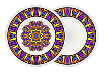 Set of Modern Geometric Ornament in Floral Style and round frame. Artdeco. Vector Illustration For Design
