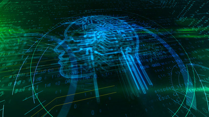 Artificial intelligence with cyber head symbol
