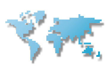 World map mosaic of blue tetris blocks. Flat vector illustration