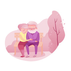 Loving elderly couple flat vector illustration