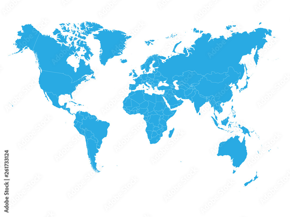 Poster blue world map on white background. high detail blank political. vector illustration - Posters