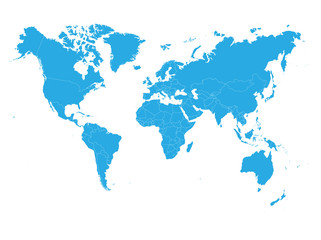 Fototapeta na wymiar Blue World map on white background. High detail blank political. Vector illustration