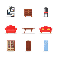 Furniture flat vector illustrations set