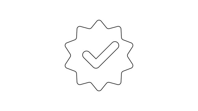 Grey Approved or certified medal with ribbons and check mark line icon on white background. 4K Video motion graphic animation
