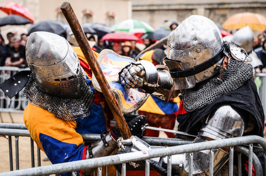 Behourd Medieval Knight Fighting, Paris, France - 05-28-2016
