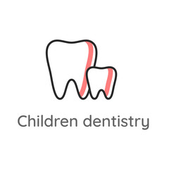 Children dentistry. Milk teeth. Big tooth and small tooth. Dental icon or illustration.