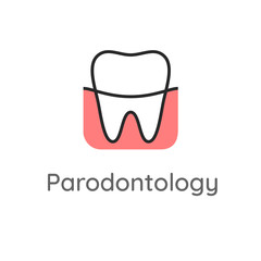 Periodontology. Teeth and gums. Dental icon or illustration in line style.