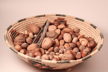 almond nuts hazelnuts in a basket