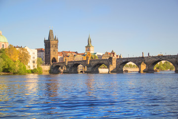 Beautiful view of Charles Bridge, Old Town and Old Town Tower of Charles Bridge, Czech Republic