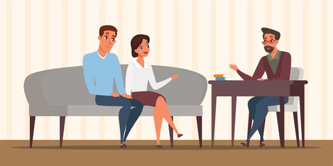 Obraz premium Couple at family psychologist flat illustration