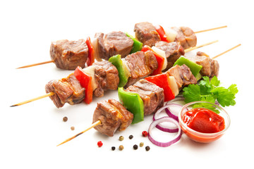 Kebabs - grilled meat and vegetables on skewers