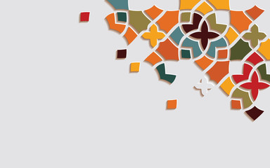 Ornamental colorful patterned stone relief in arabic architectural style of islamic mosque,greeting card for Ramadan Kareem