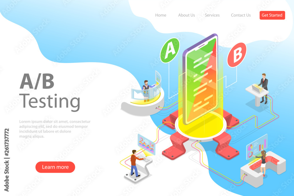 Wall mural isometric flat vector concept of ab testing, split test, a-b comparison, web development.