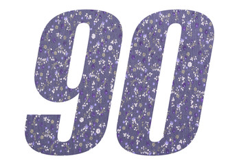Number 90 with floral fabric texture on white background