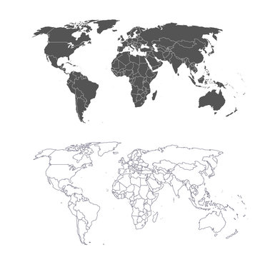 Set of cartoon pictures of world map on background. Can use for printing, website, presentation element, textile. Vector illustration.