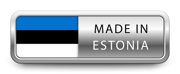 MADE IN ESTONIA metallic badge with national flag isolated on white background