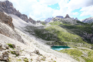 lakes and mountain paterno - Natural park Tre Cime di Lavaredo, alps, dolomites, Italy