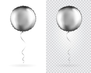 Set of Silver Round shaped foil balloons on transparent white background. Party Balloons event design decoration. Mockup for balloon print. Vector. © ckybe