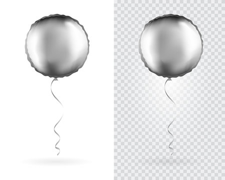 Set of Silver Round shaped foil balloons on transparent white background. Party Balloons event design decoration. Mockup for balloon print. Vector.