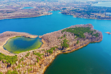 Obraz premium Spring in Masuria from a bird's eye view, Poland