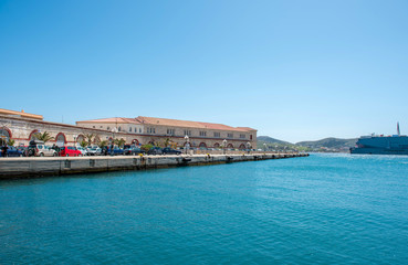 Fototapeta na wymiar view to the port of Syros island,Cyclades,Aegean sea,Greece